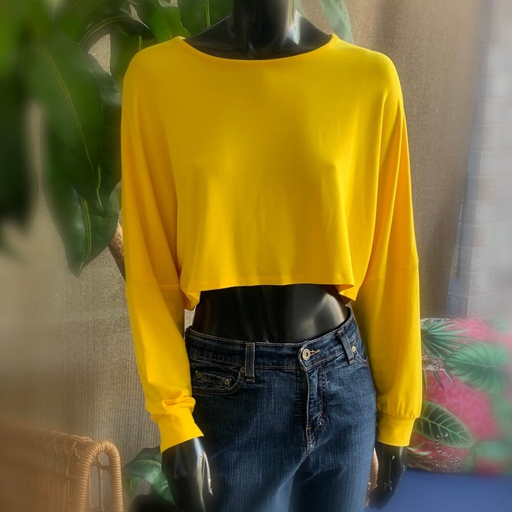 Lulus "Look at Me Now" Yellow Dolman Sleeve Crop Top Sz S NWT